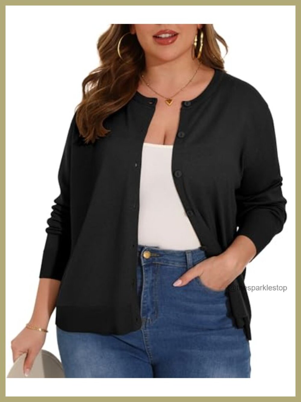 Plus Size Long Sleeve Crewneck Cardigan Lightweight Knit Button